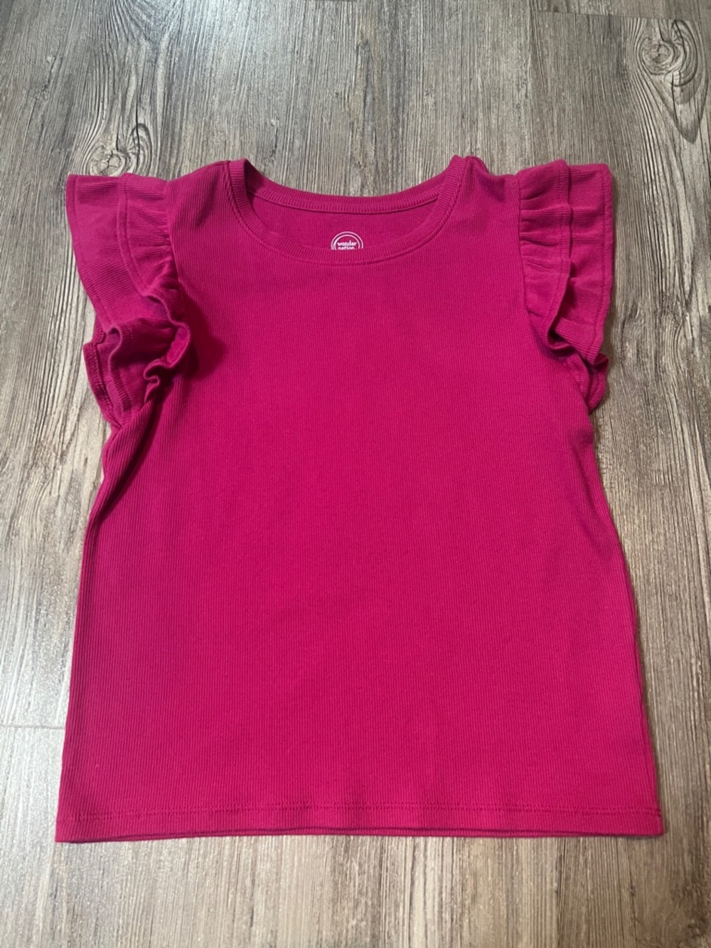 Hot Pink Ribbed Crew Tee -Size 7/8